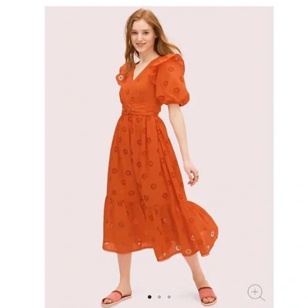Kate Spade Clover Eyelet Midi Dress In Tamarillo Size 00